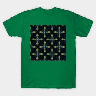 green and blue cross pattern on black background T-Shirt